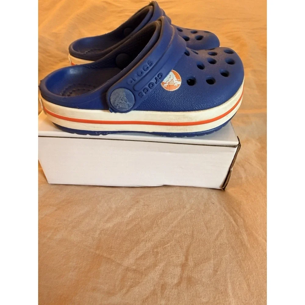 Crocs Baby Toddler Shoes C4 Navy Blue White Red‎ Slip On Water Clogs